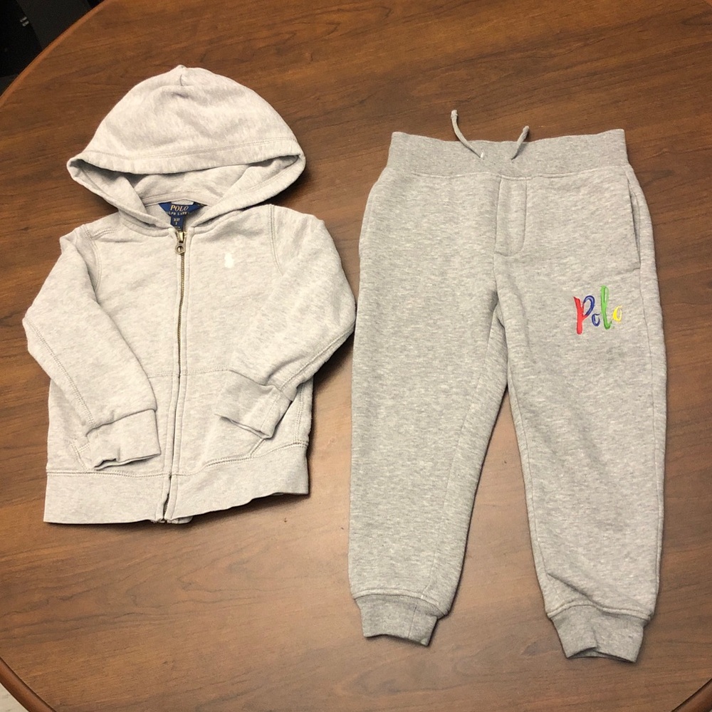 Polo by Ralph Lauren Gray Kids Hoodie & Joggers Set with Rainbow Logo. Size 3T